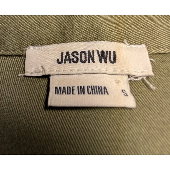 Jason Wu Army Green Utility Cargo Wide Leg High Rise Belted Cotton‎ Jumpsuit SML - Picture 10 of 11